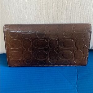 Brown Embossed Leather Wallet and Check Holder